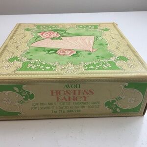 Avon Hostess Fancy Soap Set with Green and Pink Floral Design